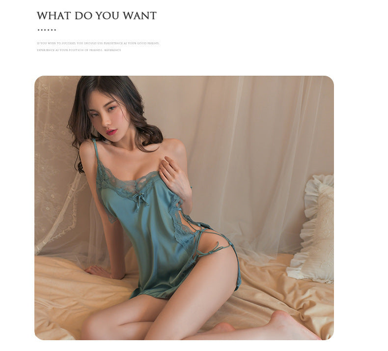 Sexy Lace Harness Dress Passionate Temptation Lingerie Set with Open Crotch