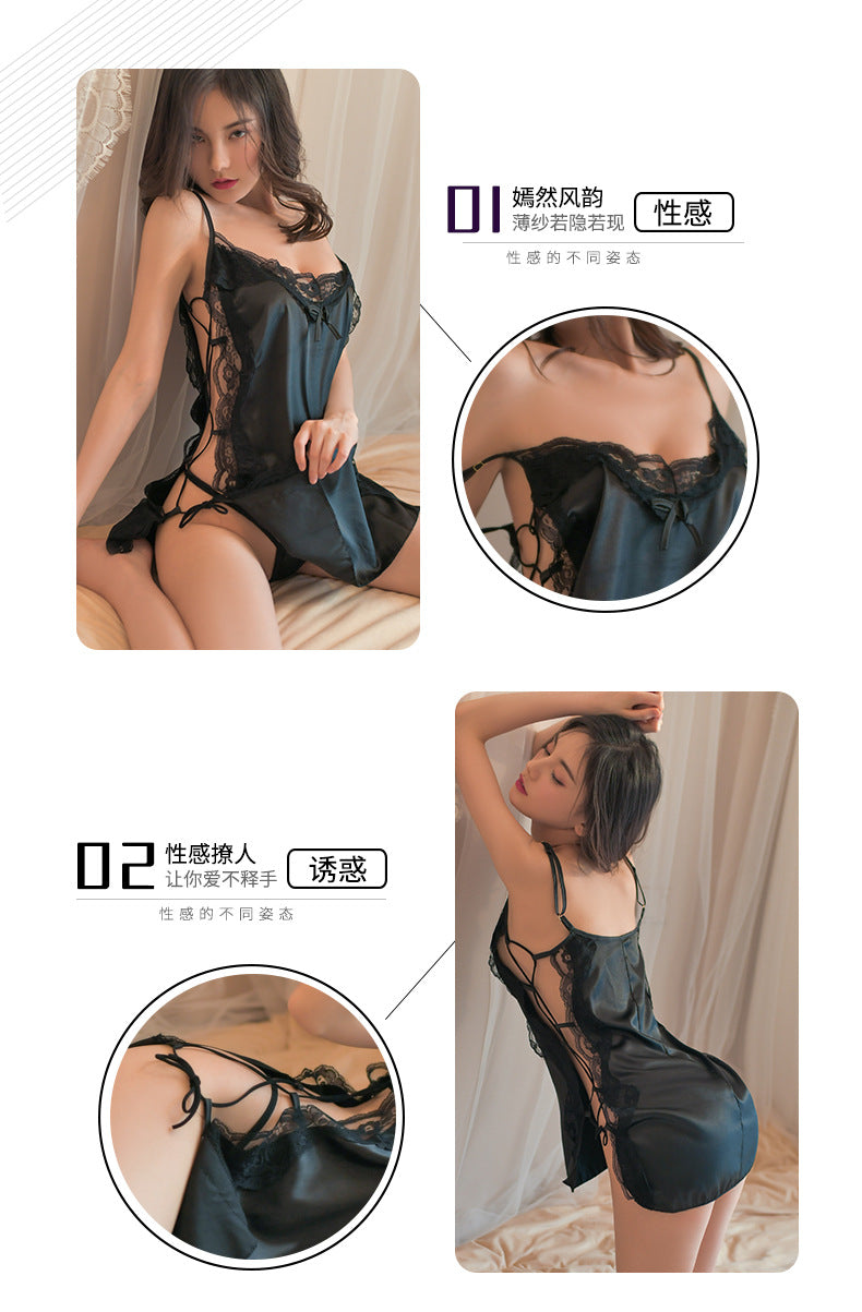 Sexy Lace Harness Dress Passionate Temptation Lingerie Set with Open Crotch