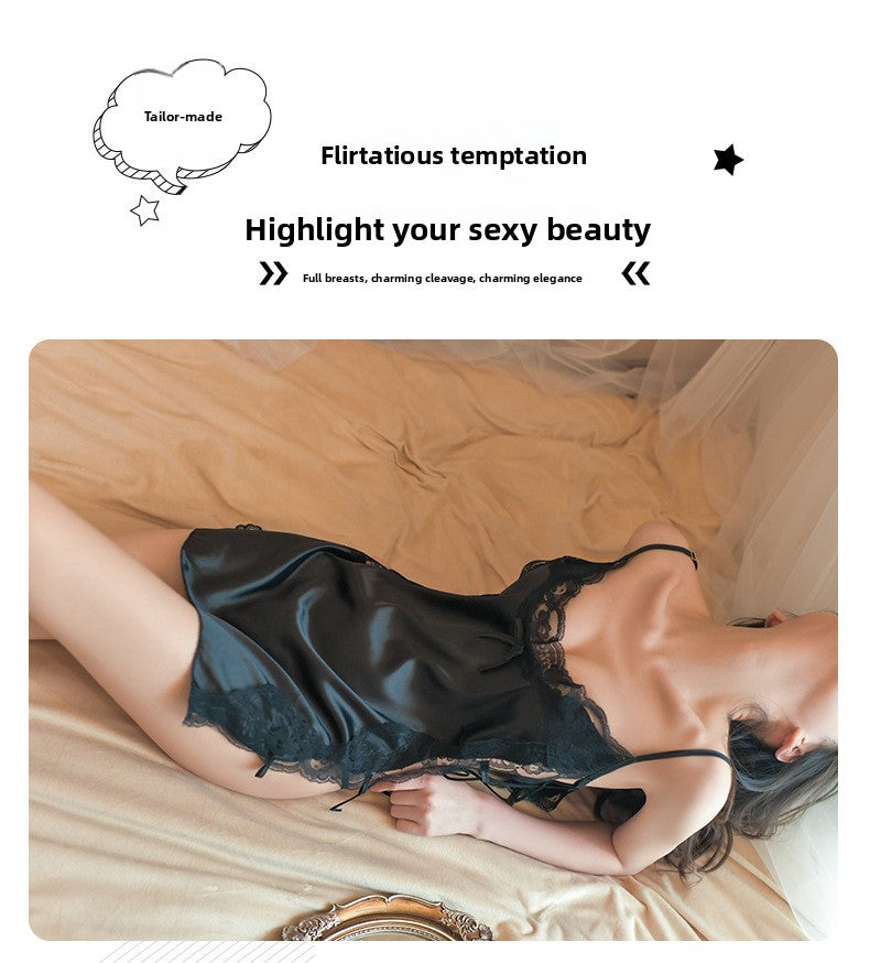 Sexy Lace Harness Dress Passionate Temptation Lingerie Set with Open Crotch