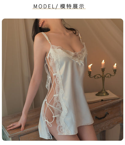 Sexy Lace Harness Dress Passionate Temptation Lingerie Set with Open Crotch