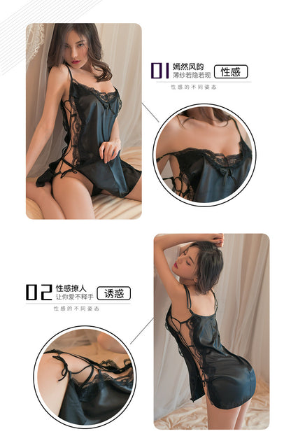 Sexy Lace Harness Dress Passionate Temptation Lingerie Set with Open Crotch
