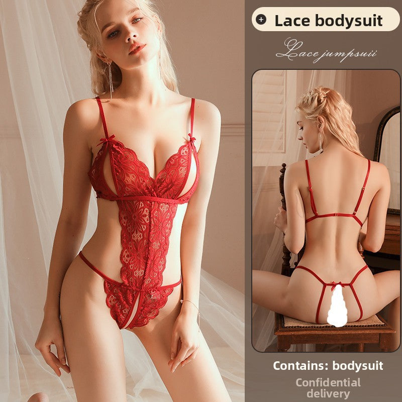 Sexy Lace Hollow Bodysuit, Passionate No-Remove Lingerie for Women