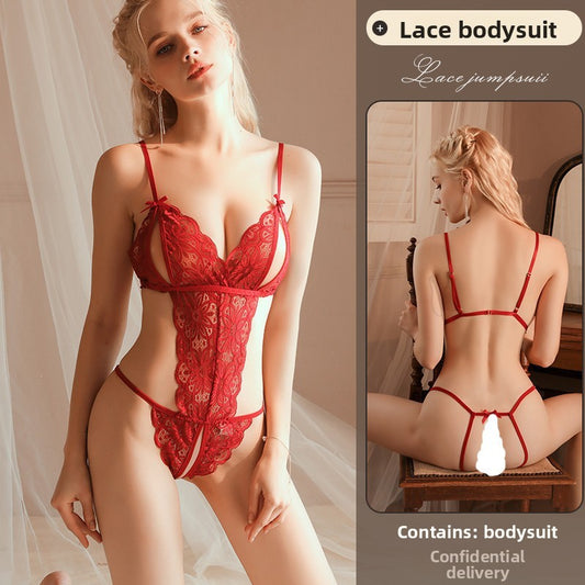 Sexy Lace Hollow Bodysuit, Passionate No-Remove Lingerie for Women