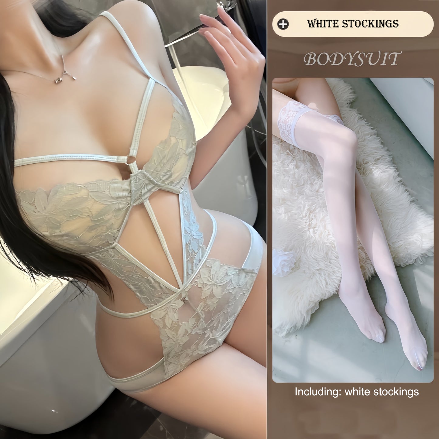 Pure Desire Sexy Mature Lace Lingerie See-through  No Removal Push-up  Large-breast Enhancing Lace Bodysuit for Women