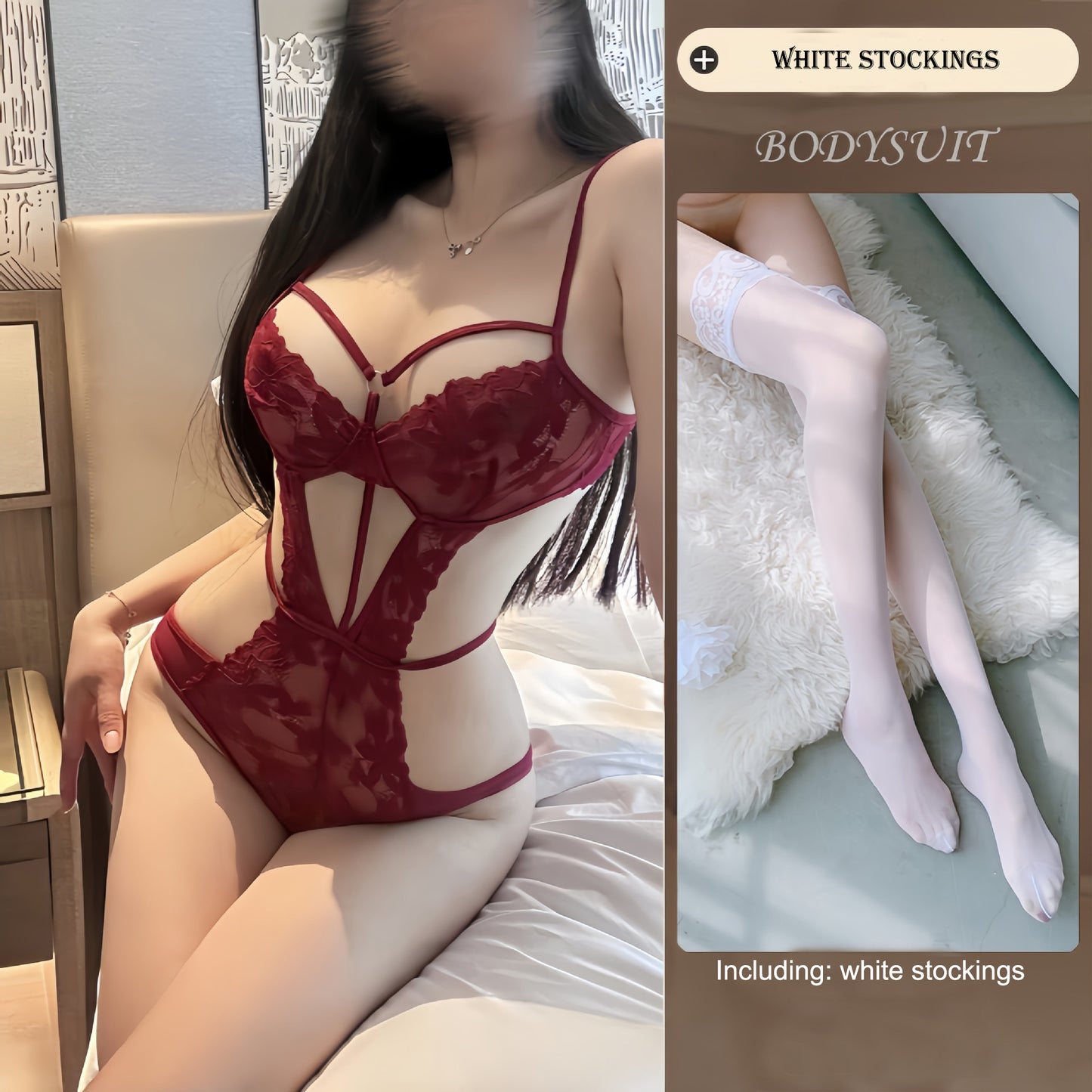 Pure Desire Sexy Mature Lace Lingerie See-through  No Removal Push-up  Large-breast Enhancing Lace Bodysuit for Women