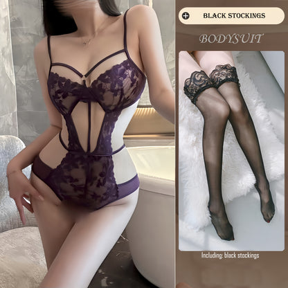 Pure Desire Sexy Mature Lace Lingerie See-through  No Removal Push-up  Large-breast Enhancing Lace Bodysuit for Women