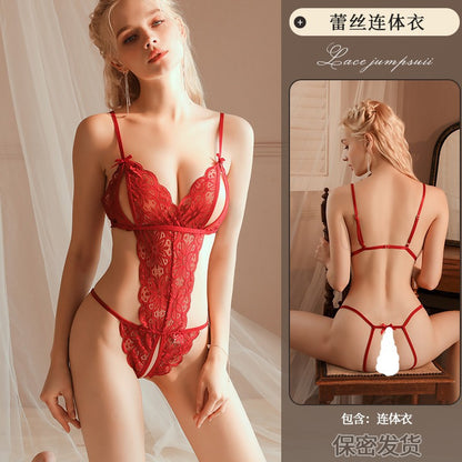 Sexy Lace Hollow Bodysuit, Passionate No-Remove Lingerie for Women